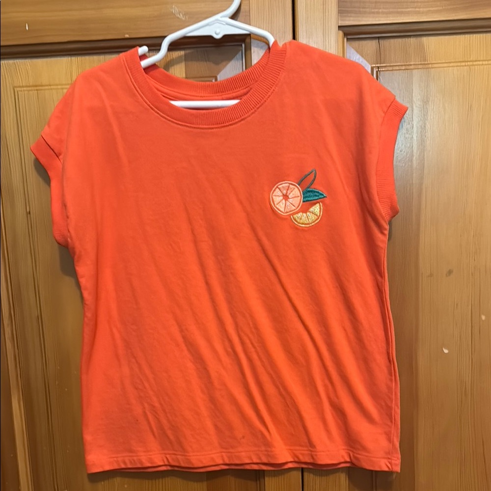 Cat and jack Orange Kids T-Shirt with Fruit Embroidery